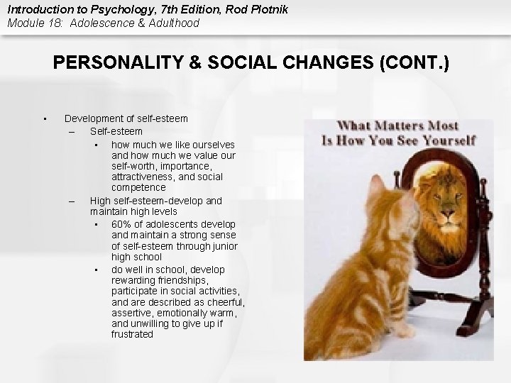 Introduction to Psychology, 7 th Edition, Rod Plotnik Module 18: Adolescence & Adulthood PERSONALITY