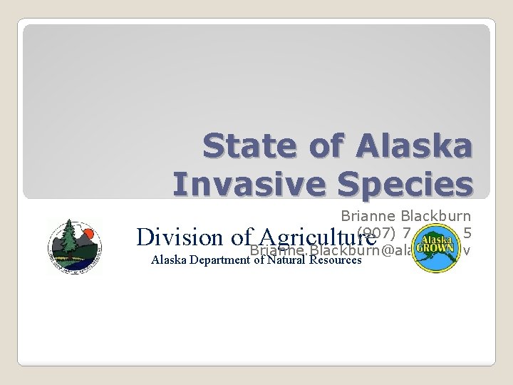 State of Alaska Invasive Species Brianne Blackburn (907) 745 -8785 Brianne. Blackburn@alaska. gov Division