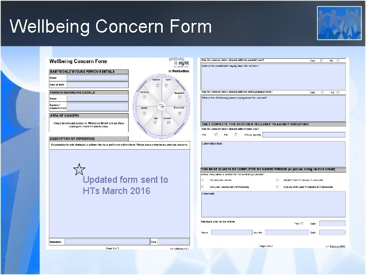 Wellbeing Concern Form Updated form sent to HTs March 2016 