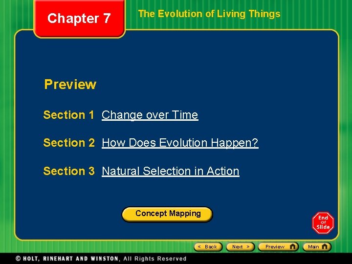 Chapter 7 The Evolution of Living Things Preview Section 1 Change over Time Section