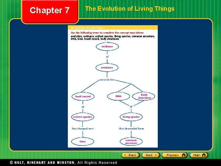 Chapter 7 The Evolution of Living Things < Back Next > Preview Main 