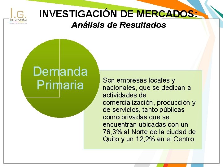 INVESTIGACIÓN DE MERCADOS: Análisis de Resultados Demanda Primaria Son empresas locales y nacionales, que