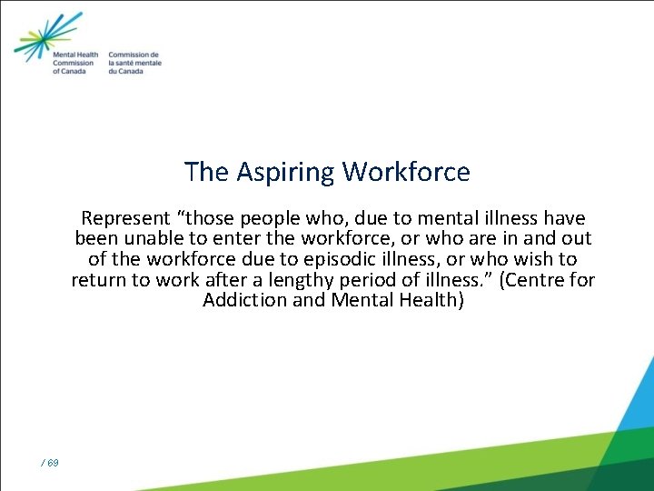The Aspiring Workforce Represent “those people who, due to mental illness have been unable