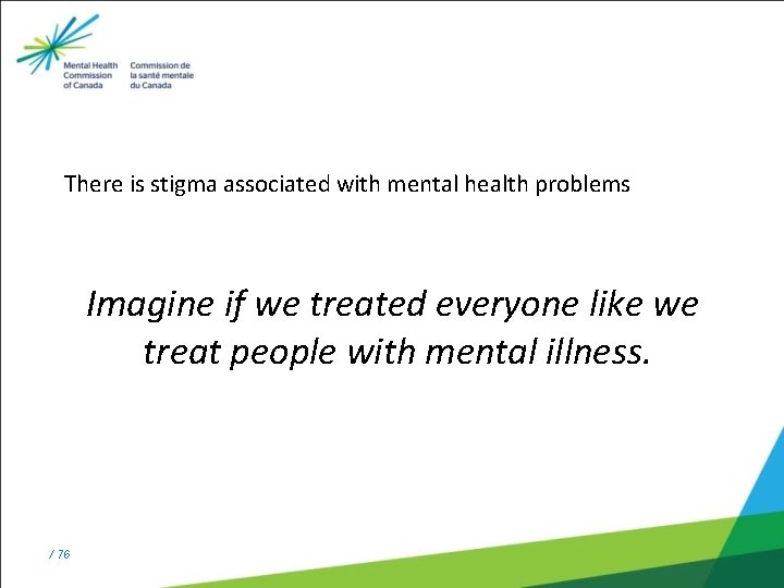 There is stigma associated with mental health problems Imagine if we treated everyone like