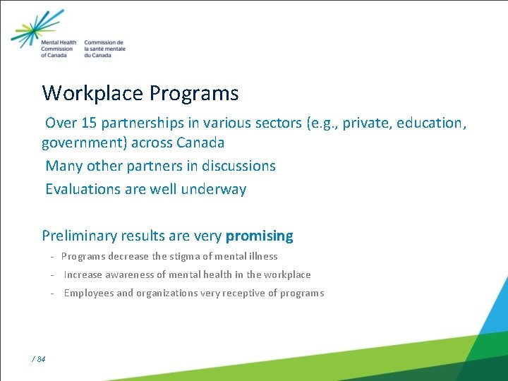 Workplace Programs Over 15 partnerships in various sectors (e. g. , private, education, government)