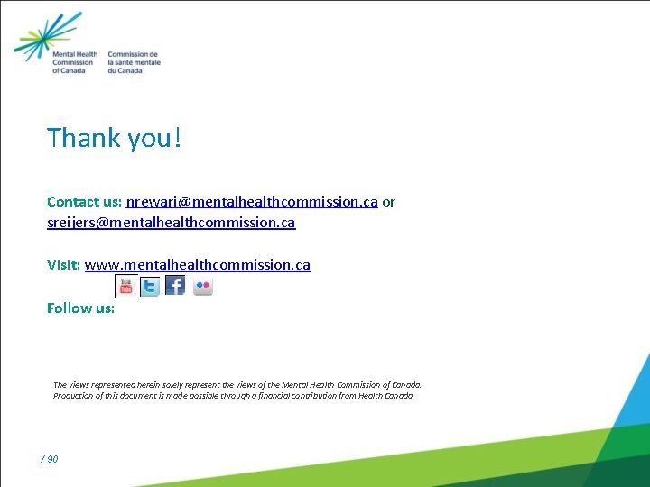 Thank you! Contact us: nrewari@mentalhealthcommission. ca or sreijers@mentalhealthcommission. ca Visit: www. mentalhealthcommission. ca Follow