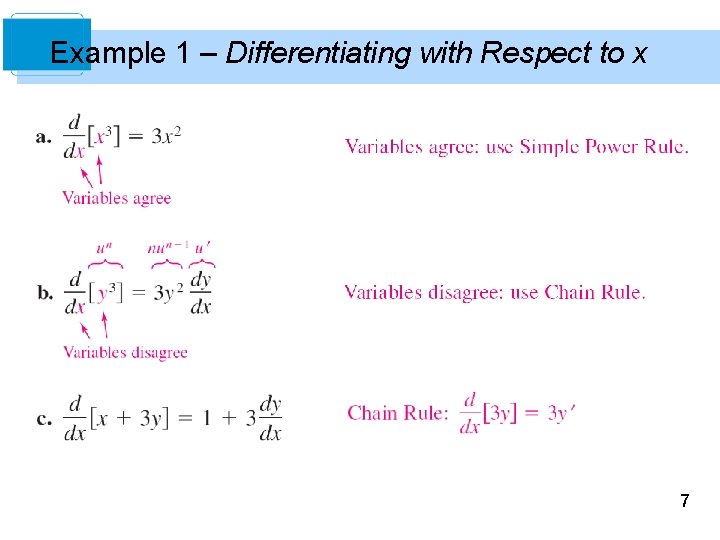 Example 1 – Differentiating with Respect to x 7 