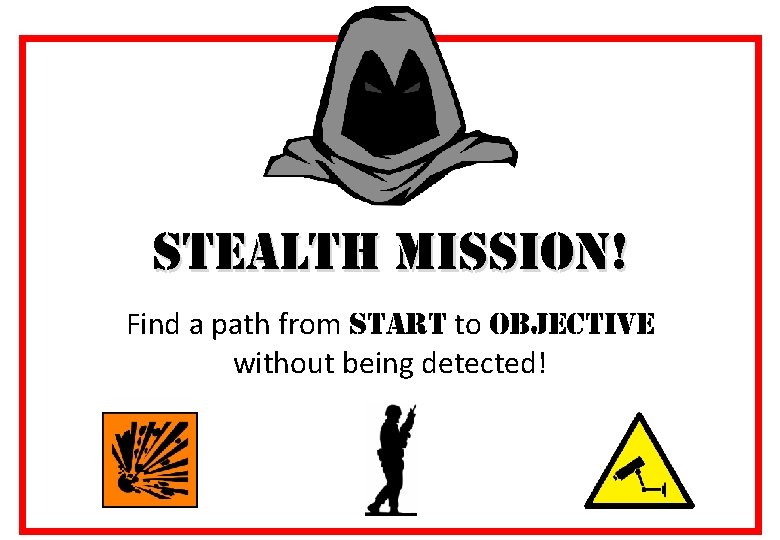 STEALTH MISSION! Find a path from START to OBJECTIVE without being detected! 