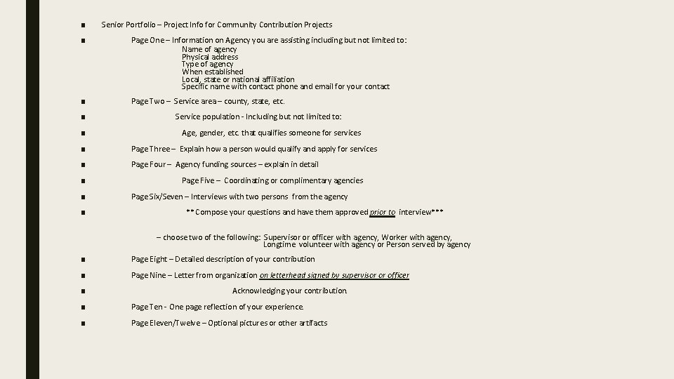 ■ Senior Portfolio – Project Info for Community Contribution Projects ■ Page One –