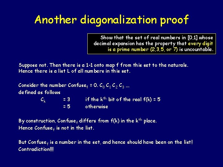 Another diagonalization proof Show that the set of real numbers in [0, 1] whose