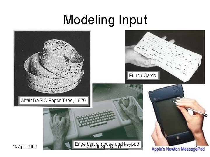 Modeling Input Punch Cards Altair BASIC Paper Tape, 1976 15 April 2002 Engelbart’s mouse