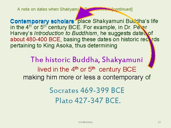 A note on dates when Shakyamuni Buddha lived. [continued] Contemporary scholars place Shakyamuni Buddha’s