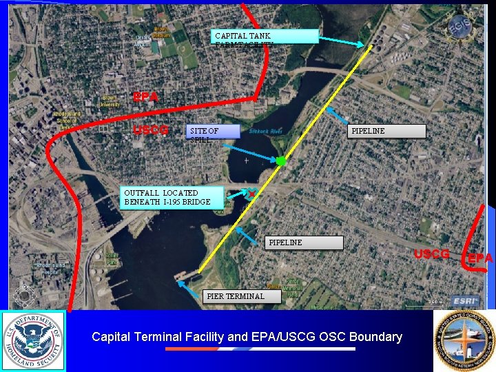 CAPITAL TANK FARM/FACILITY EPA USCG SITE OF SPILL PIPELINE OUTFALL LOCATED BENEATH I-195 BRIDGE