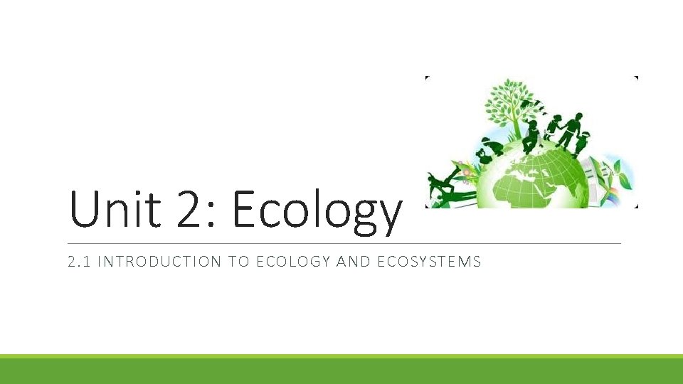 Unit 2: Ecology 2. 1 INTRODUCTION TO ECOLOGY AND ECOSYSTEMS 