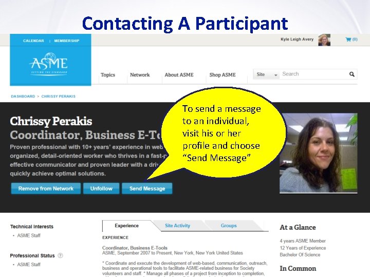 Contacting A Participant To send a message to an individual, visit his or her Contacting A Participant To send a message to an individual, visit his or her