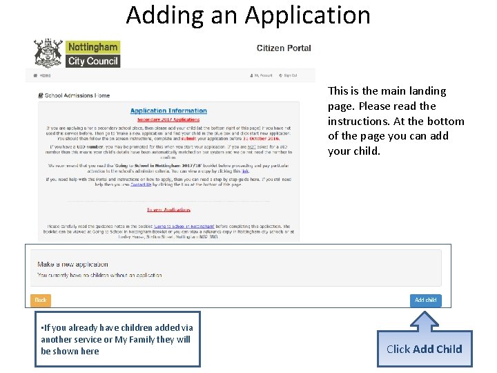 Adding an Application This is the main landing page. Please read the instructions. At