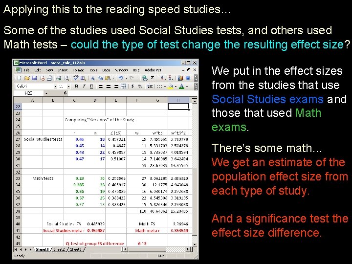 Applying this to the reading speed studies… Some of the studies used Social Studies