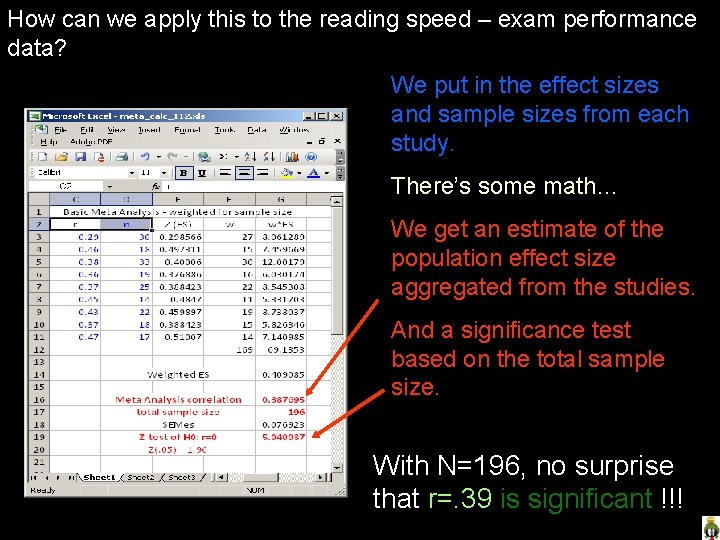 How can we apply this to the reading speed – exam performance data? We