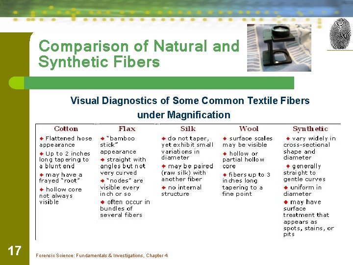 Comparison of Natural and Synthetic Fibers Visual Diagnostics of Some Common Textile Fibers under