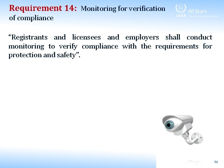 Requirement 14: Monitoring for verification of compliance “Registrants and licensees and employers shall conduct