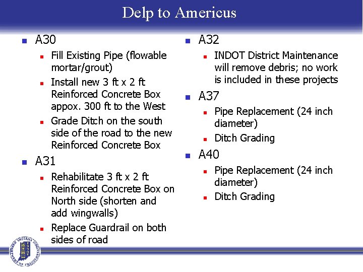 Delp to Americus n A 30 n n Fill Existing Pipe (flowable mortar/grout) Install