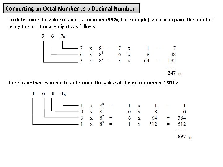 Converting an Octal Number to a Decimal Number To determine the value of an