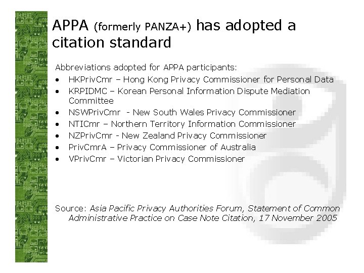 APPA (formerly PANZA+) has adopted a citation standard Abbreviations adopted for APPA participants: •