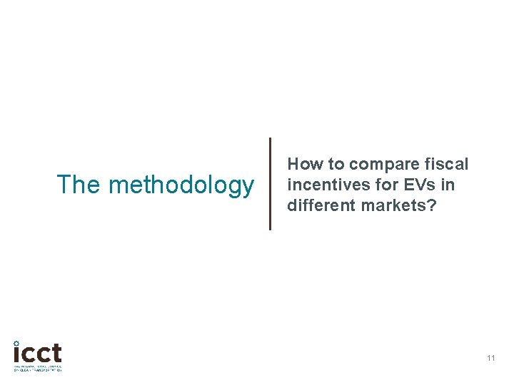 The methodology How to compare fiscal incentives for EVs in different markets? 11 