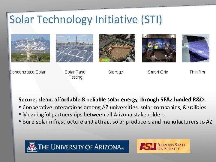 Solar Technology Initiative (STI) Concentrated Solar Panel Testing Storage Smart Grid Thin film Secure,