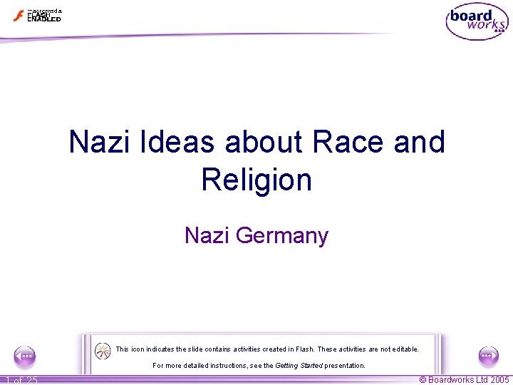 Nazi Ideas about Race and Religion Nazi Germany This icon indicates the slide contains