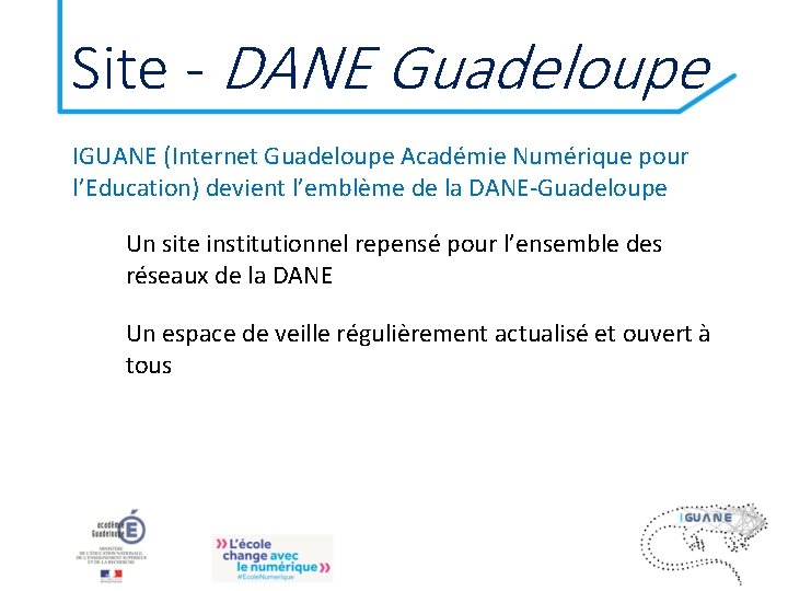 Site - DANE Guadeloupe IGUANE (Internet Guadeloupe Académie Numérique pour l’Education) devient l’emblème de