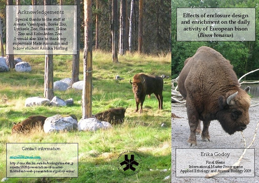 Acknowledgements Special thanks to the staff at Avesta Visentpark, Borås Zoo, Lycksele Zoo, Skansen,
