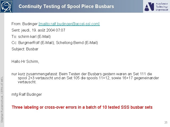 Continuity Testing of Spool Piece Busbars From: Budinger [mailto: ralf. budinger@accel-ssl. com] Sent: jeudi,