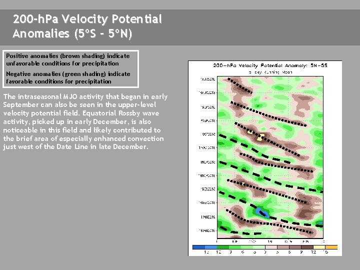 200 -h. Pa Velocity Potential Anomalies (5ºS - 5ºN) Positive anomalies (brown shading) indicate