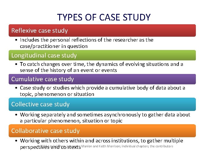 TYPES OF CASE STUDY Reflexive case study • Includes the personal reflections of the