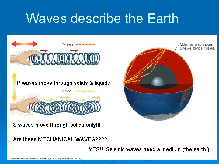 Waves describe the Earth P waves move through solids & liquids S waves move