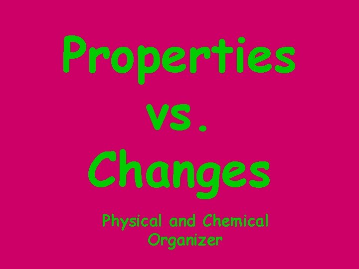 Properties vs. Changes Physical and Chemical Organizer 