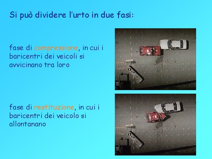 Si può dividere l’urto in due fasi: fase di compressione, in cui i baricentri