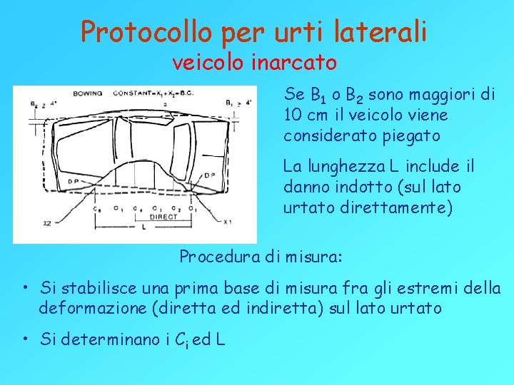 Protocollo per urti laterali veicolo inarcato Se B 1 o B 2 sono maggiori