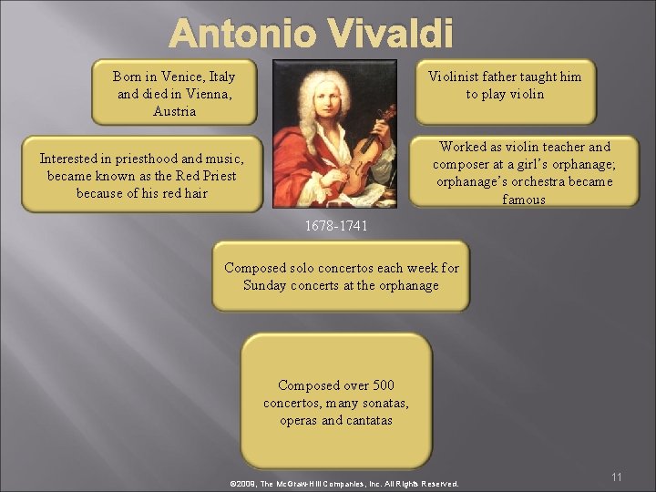 Antonio Vivaldi Violinist father taught him to play violin Born in Venice, Italy and