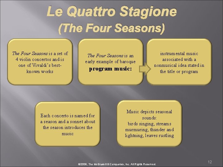 Le Quattro Stagione (The Four Seasons) The Four Seasons is a set of 4