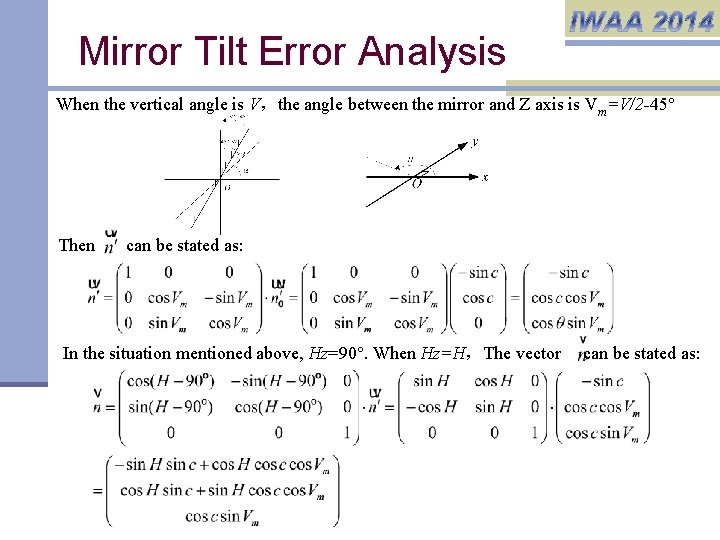 Mirror Tilt Error Analysis When the vertical angle is V，the angle between the mirror