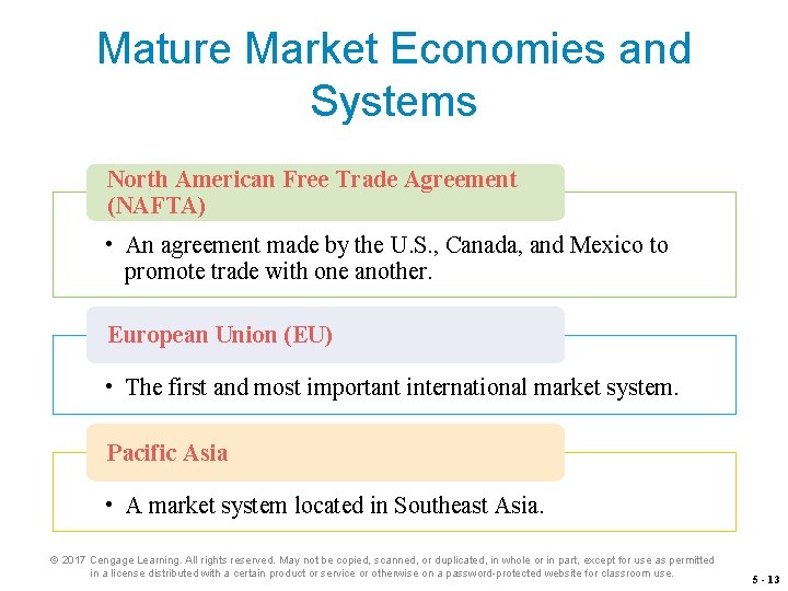 Mature Market Economies and Systems North American Free Trade Agreement (NAFTA) • An agreement
