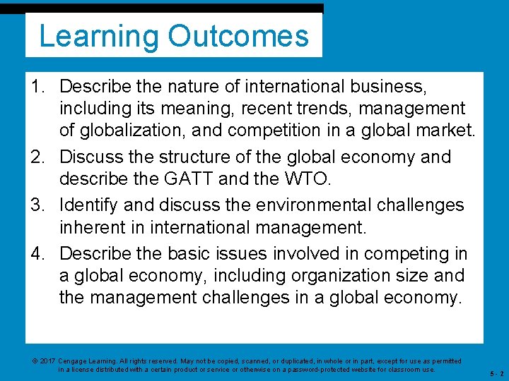 Learning Outcomes 1. Describe the nature of international business, including its meaning, recent trends,