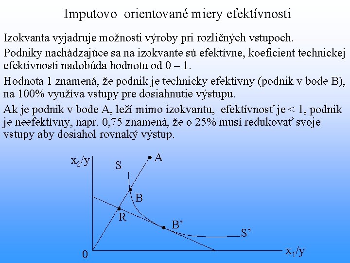 Imputovo orientované miery efektívnosti Izokvanta vyjadruje možnosti výroby pri rozličných vstupoch. Podniky nachádzajúce sa