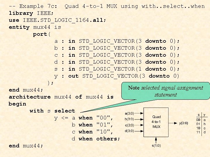 -- Example 7 c: Quad 4 -to-1 MUX using with. . select. . when