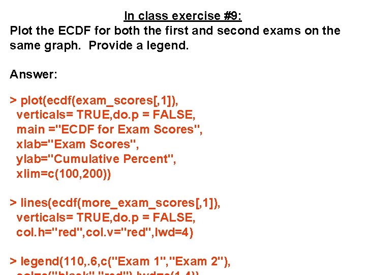 In class exercise #9: Plot the ECDF for both the first and second exams