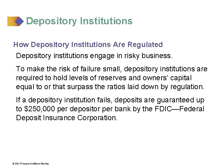 Depository Institutions How Depository Institutions Are Regulated Depository institutions engage in risky business. To