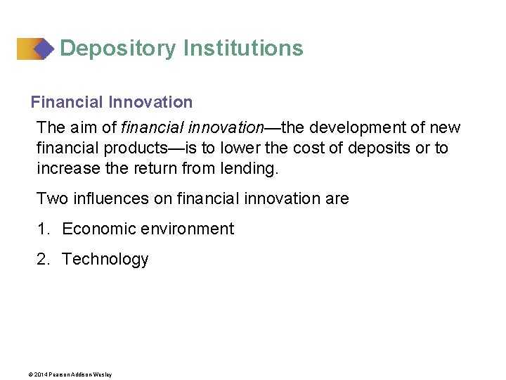Depository Institutions Financial Innovation The aim of financial innovation—the development of new financial products—is