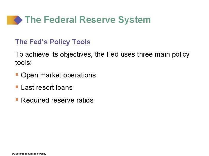 The Federal Reserve System The Fed’s Policy Tools To achieve its objectives, the Fed